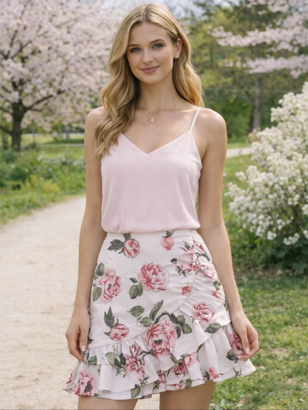 Floral mini ruffled elasticized waist flowy mini skirt